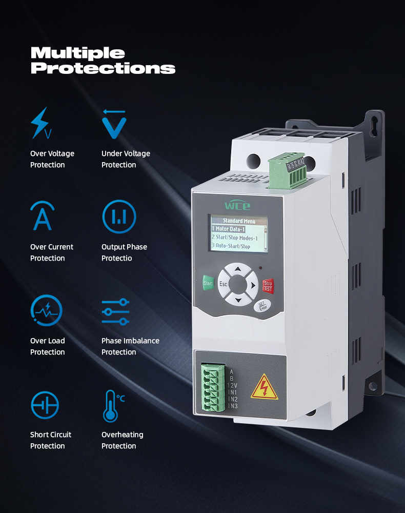 Customized 5.5KW 7.5KW 11KW 15KW AC Motor Soft Starter 220V 380V 3 Phase, No Bypass Contactor for Motor Drive Applications