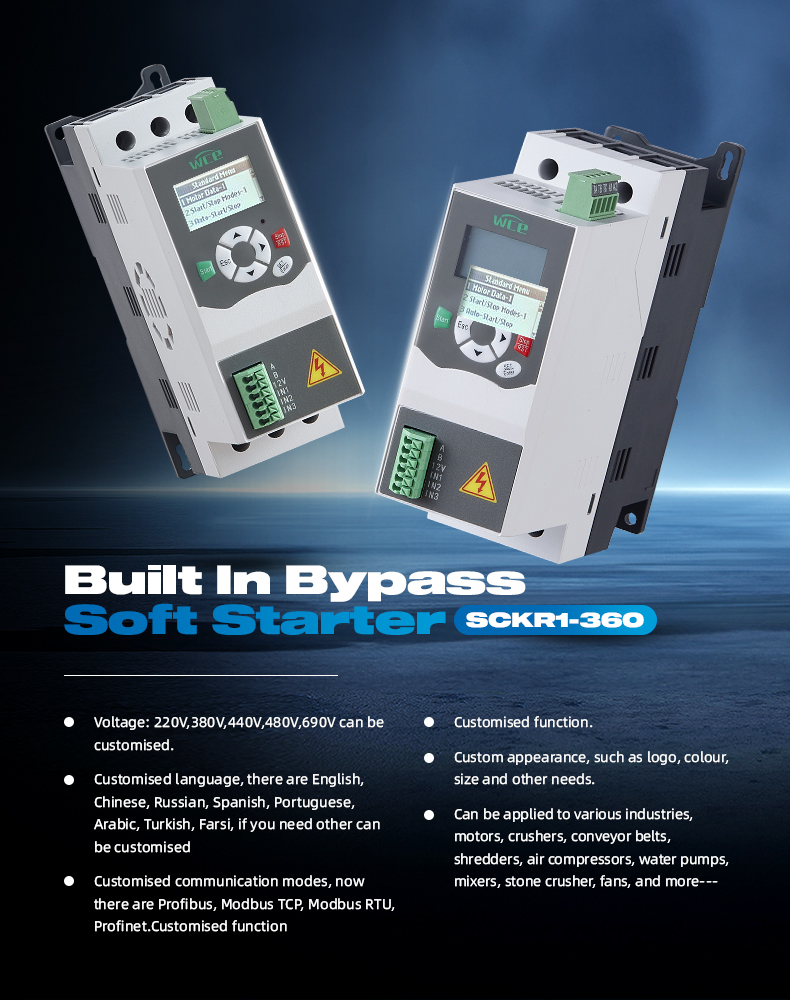 Customized 5.5KW 7.5KW 11KW 15KW AC Motor Soft Starter 220V 380V 3 Phase, No Bypass Contactor for Motor Drive Applications