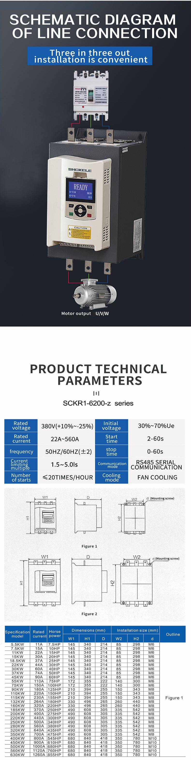 Top Quality 50Hz/60Hz 3 Phase 220V/380V/440V/480V/690V 5.5KW to 630KW 400KW Motor Soft Starter for Protect Motor