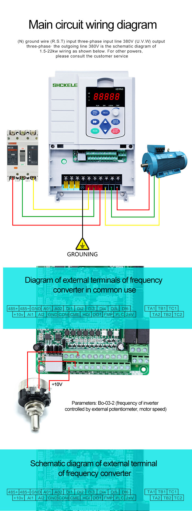 High Performance Vector Control Braking Resistor 380V 18.5KW 10HP Adjustable Speed Control VFD  Control Panel Display