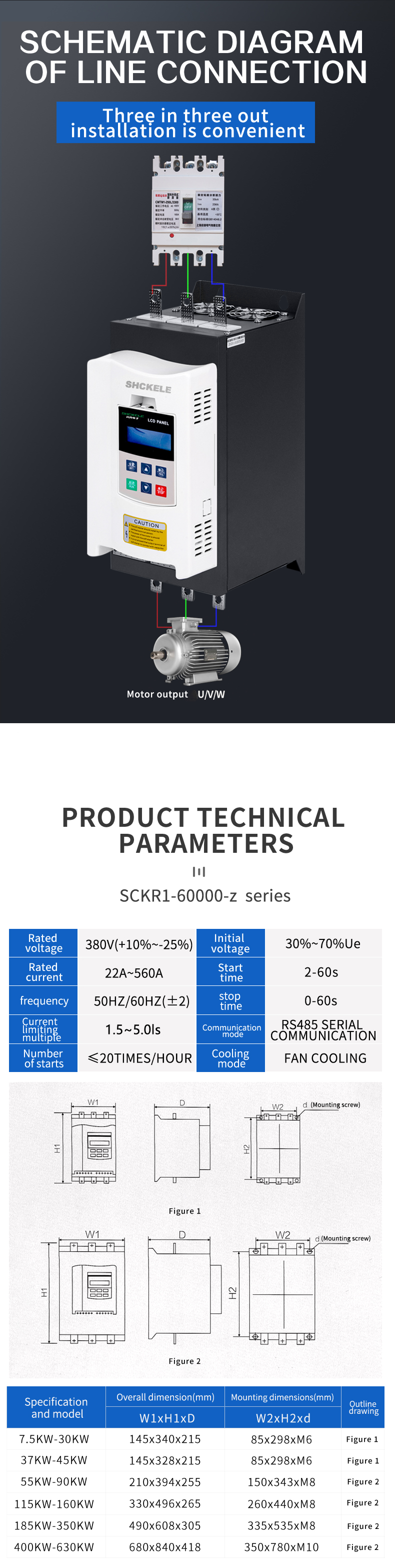 15 Year Soft Starter Supplier Price List SCKR1 for Wind Generator/pump Controller 380V 690V 3 Phase AC Soft Starter for Motor