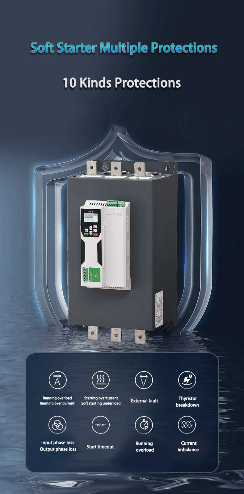 220V 380V 3 Phase Motor Drive 90KW 115KW AC Motor Soft Starter with Online Type and No Bypass Contactor
