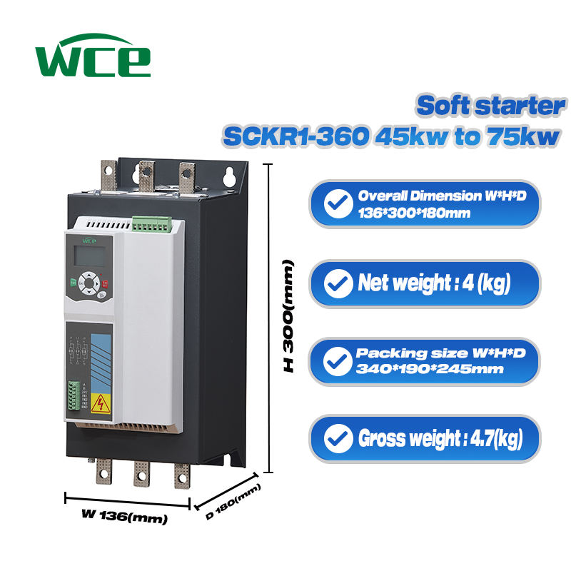 45KW 55KW 75KW AC Motor Soft Starter 220V 380V 3 Phase Motor Drive with No Bypass Contactor for Heavy Machinery Triple Output