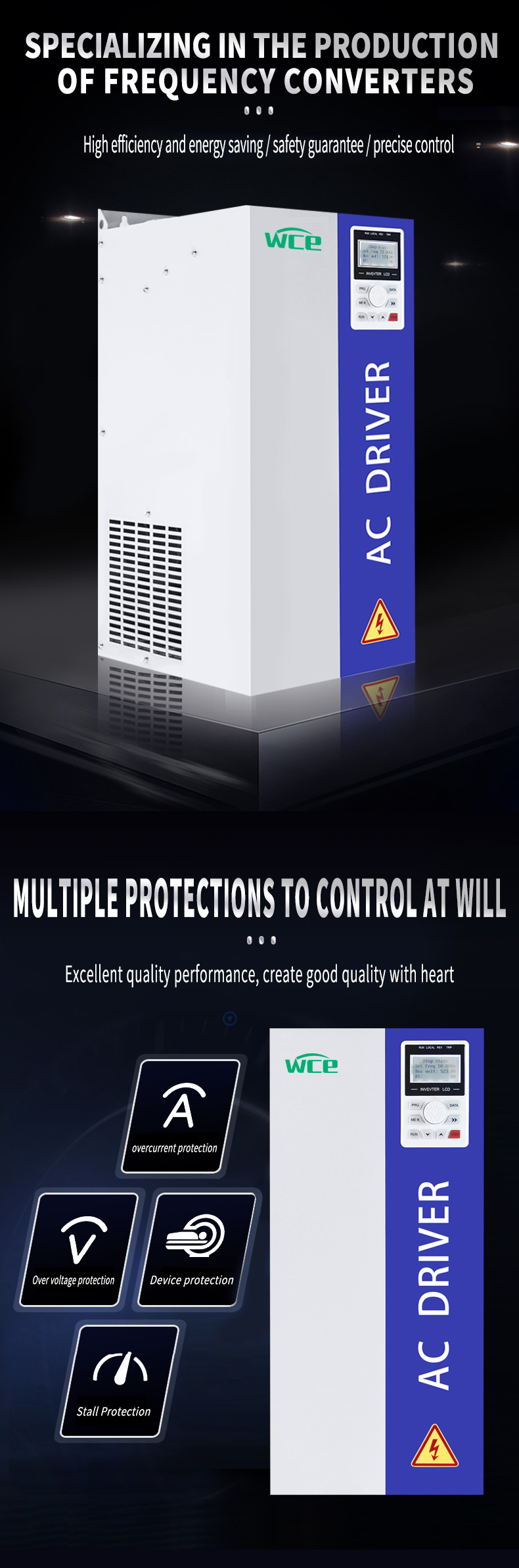 LCD English Display AC Drives VFD 5.5kW Frequency Converter 3 Phase 380V Motor Inverter 60Hz to 50Hz Frequency Converter