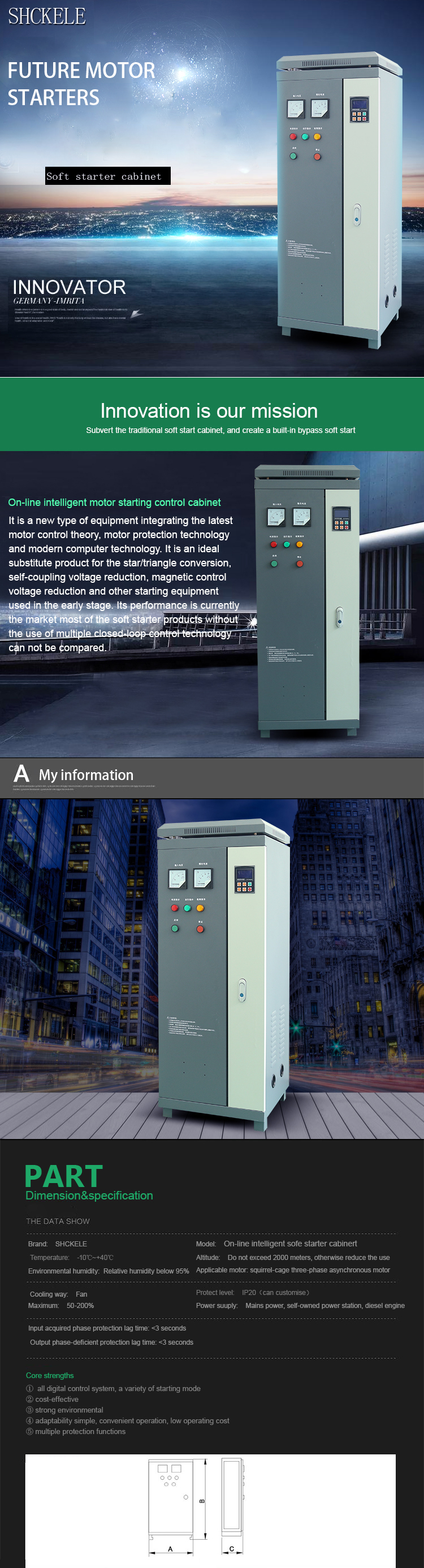 5.5-600KW 50Hz/60Hz Motor Protector Soft Starter Included PLC & SCR