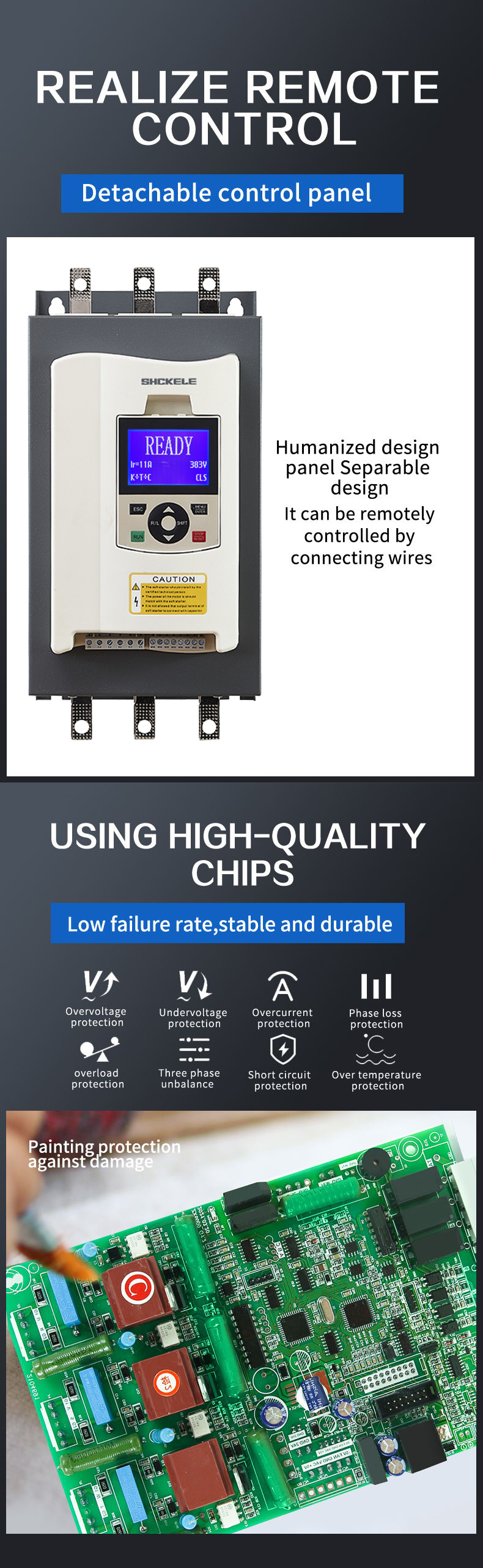 Top Quality 50Hz/60Hz 3 Phase 220V/380V/440V/480V/690V 5.5KW to 630KW 400KW Motor Soft Starter for Protect Motor