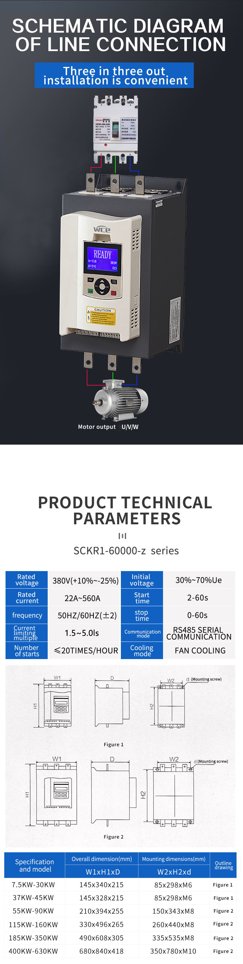China Factory 3 Phase 380V 5.5KW Soft Starter for Motor 50hz 60hz Ac Motor Speed Controller Starter Bypass Softstarter