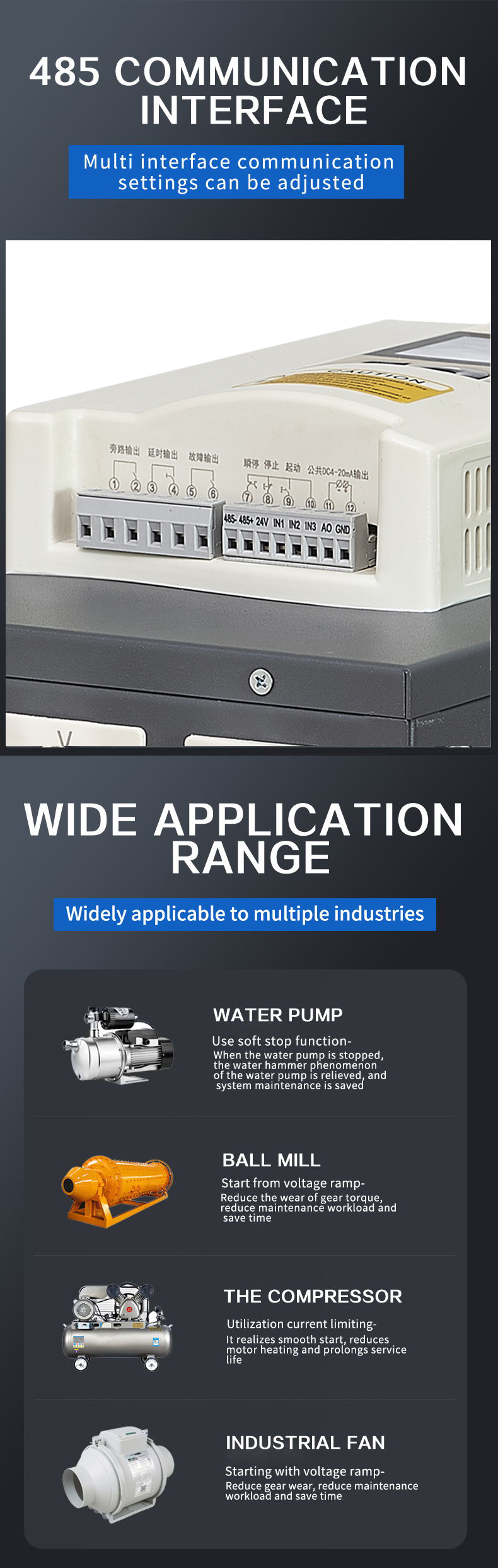 China Factory 3 Phase 380V 5.5KW Soft Starter for Motor 50hz 60hz Ac Motor Speed Controller Starter Bypass Softstarter
