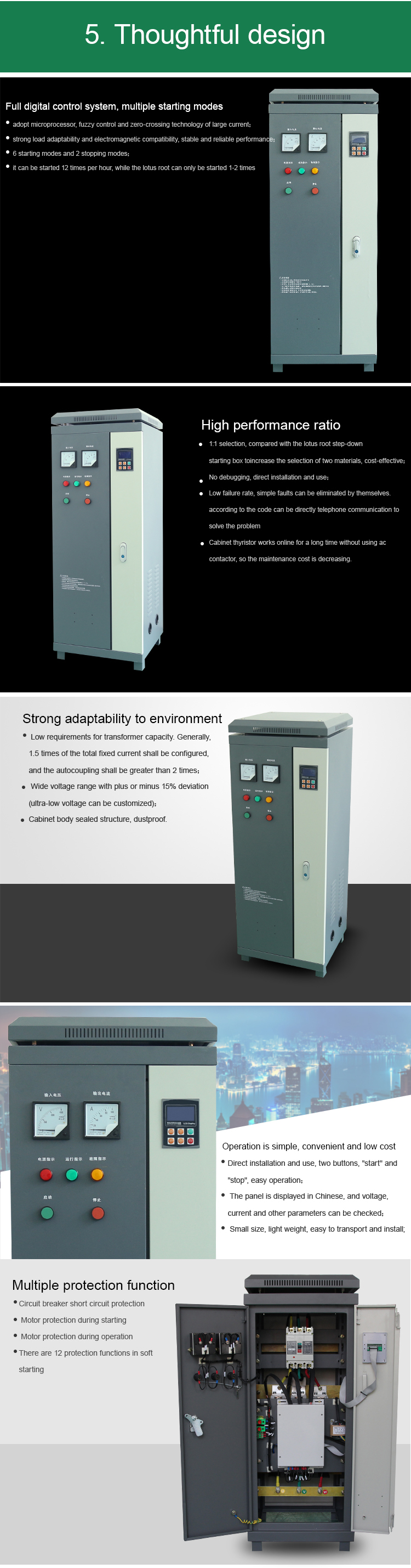 5.5-600KW 50Hz/60Hz Motor Protector Soft Starter Included PLC & SCR