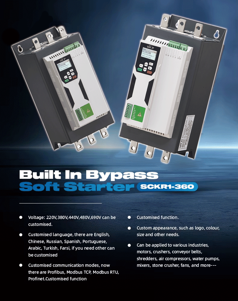 Online Type Soft Starter for AC Motor 220V-480V 3 Phase 45KW-75KW Triple Output Without Bypass Contactor 380V-440V 460V