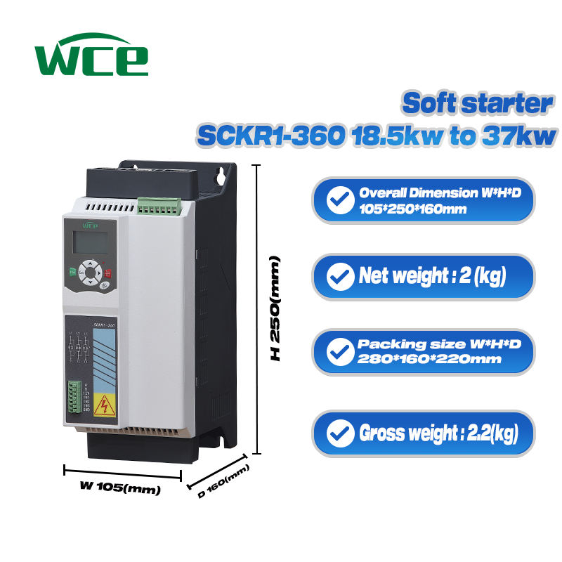 220V 380V 3 Phase Motor Soft Starter 18.5KW 22KW 30KW 37KW Triple Output Motor Drive with No Bypass Contactor for Pump Use