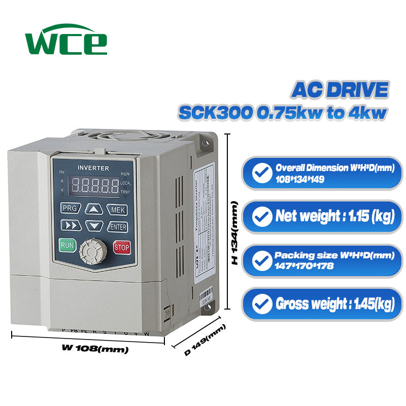 High Quality 3-Phase Variable Frequency Inverter 0.75KW-5.5KW AC Motor Drive Speed Controller 220V-440V