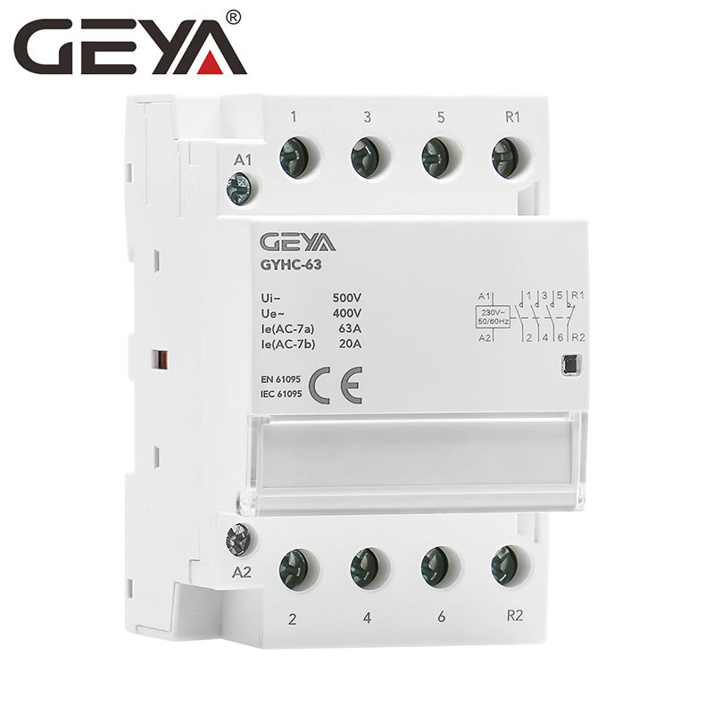 GEYA Household AC Modular Contactors Din Rail Type 4P 3NO1NC 63A 220V 50/60HZ