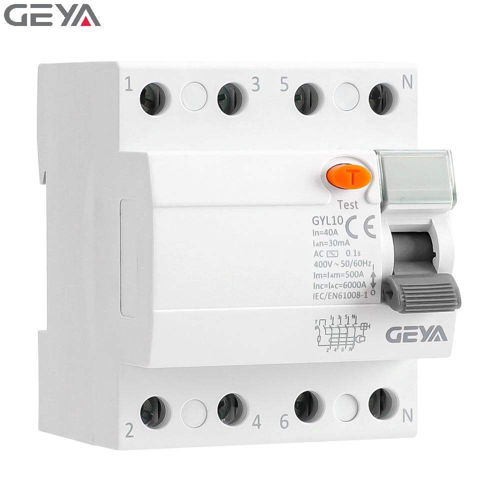 GEYA GYL10 3 Phase ELCB 10mA Residual Current Circuit Breaker 40A 4P 30mA RCCB
