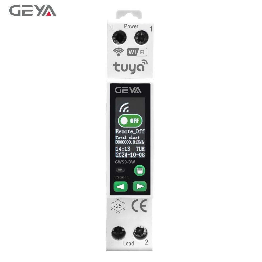 GEYA GWS9-DW WIFI Smart Switch Tuya Circuit Breaker 1-40A 1P Power Metering Monitoring Timer Relay for Wireless Remote Control